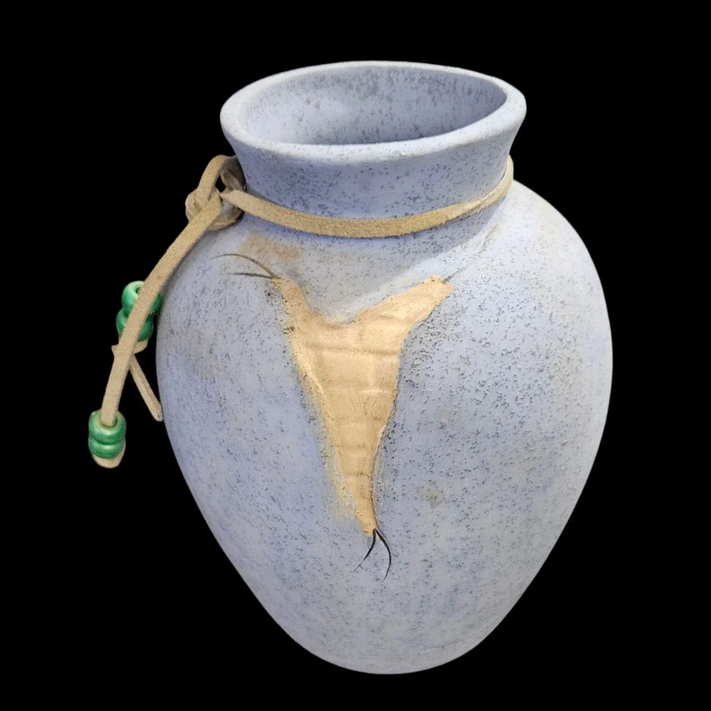 Handcrafted Studio Pottery Vase Blue Matte Glaze Southwestern Beaded 6 Inch